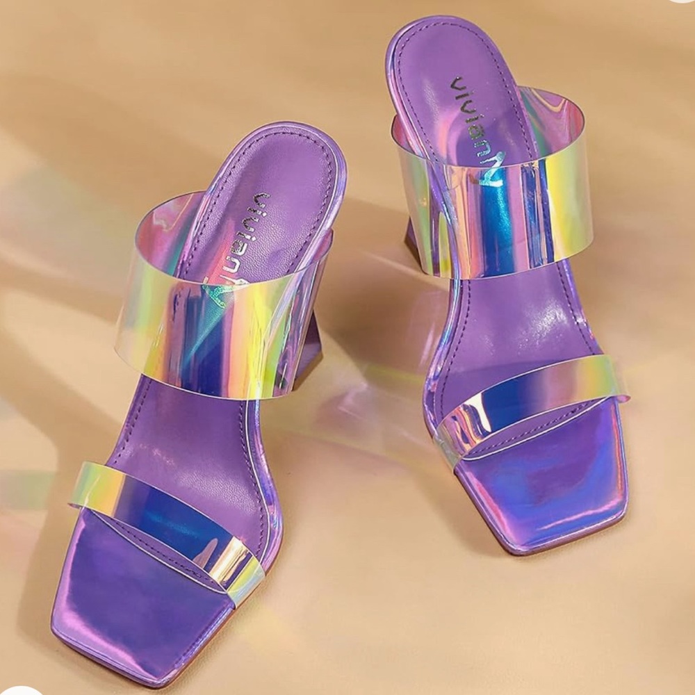 Women two strap block heeled slip ons. SIZE 8